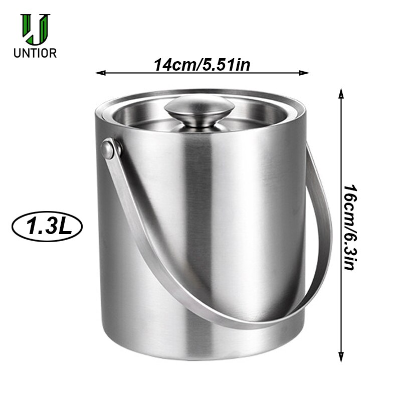 UNTIOR Stainless Steel Bar Ice Bucket Two Handles Champagne Bucket Wine Bucket Spit Wine Barrel Container Ktv Club Bar Supplies