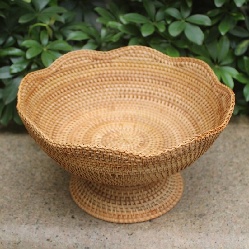 Vietnam Rattan High Foot Tray Rural Home Fruit Tray Fruit Basket Snack Storage Basket Large