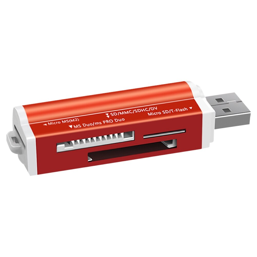 Lector de tarjetas de memoria 4 en 1, Micro USB 2,0, adaptador para tarjeta Micro SD TF M2 MMC MS PRO, multifunción: Rojo