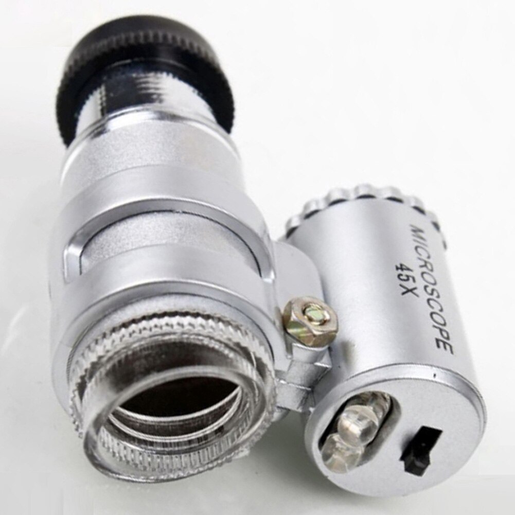 Di lusso Del Nastro 45x Handheld Mini Pocket Microscopio Lente di Ingrandimento Del Gioielliere Lente di Ingrandimento Con 2 LED Luce con custodia in pelle in PVC