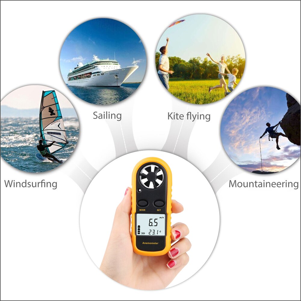 RZ Portable Anemometer Thermometer Wind Speed Gauge Meter Anemometro Windmeter 30m/s LCD Digital Hand-held Measure Tool GM816
