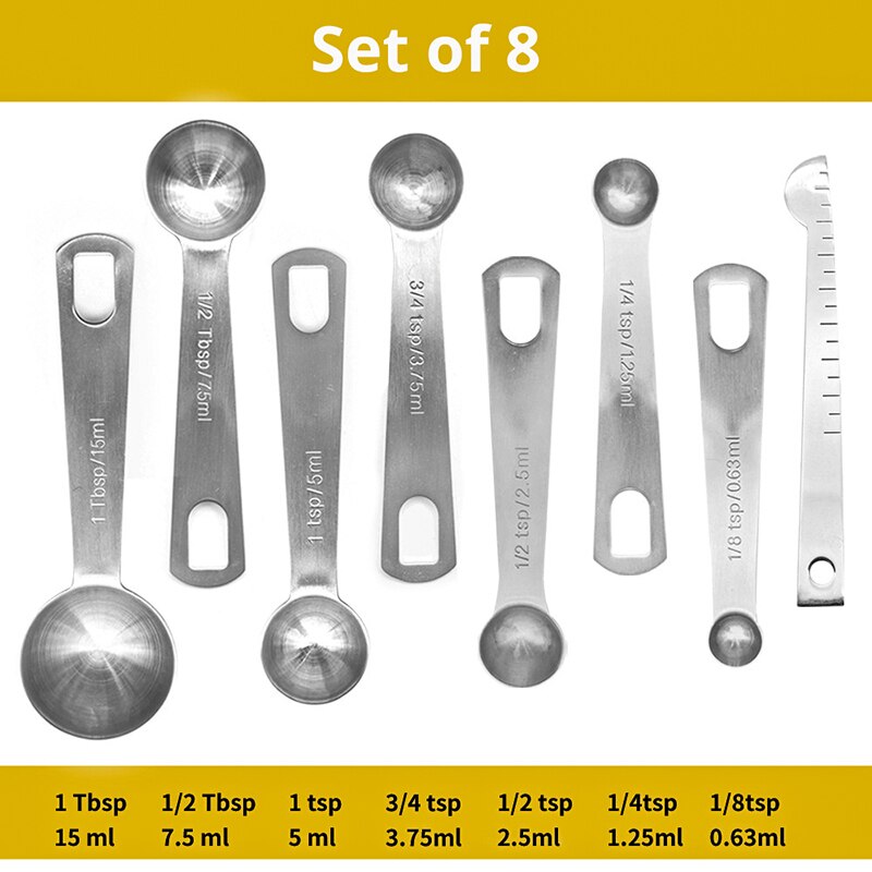 Ensemble de cuillères-mesure en acier inoxydable, ustensiles de mesure lourds pour la cuisine et la cuisson à la maison, pour faire des gâteaux: Set Of 8