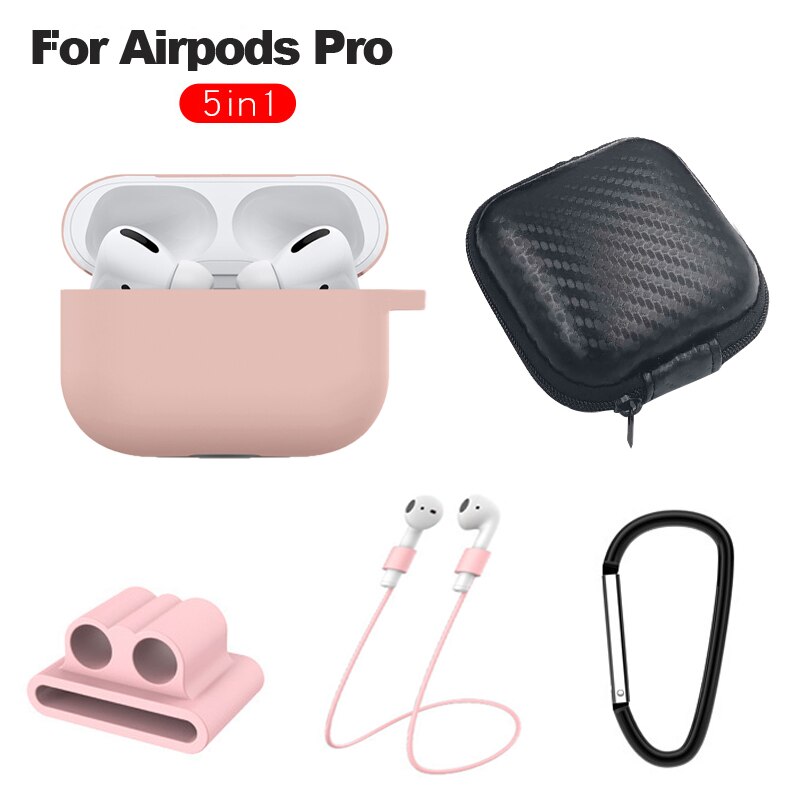 6 In-1 Case Lanyard Karabijnhaak Beschermhoes Voor Airpods 2 3 Hoofdtelefoon Siliconen Cover Voor Air Pods 2 3 Pro Case Accessoires Doos