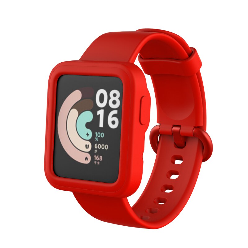 Coque de protection en Silicone souple pour Xiaomi Mi Watch Lite, cadre de bord, coque de protection antichoc pour étuis de montre Redmi: Strap-Case red