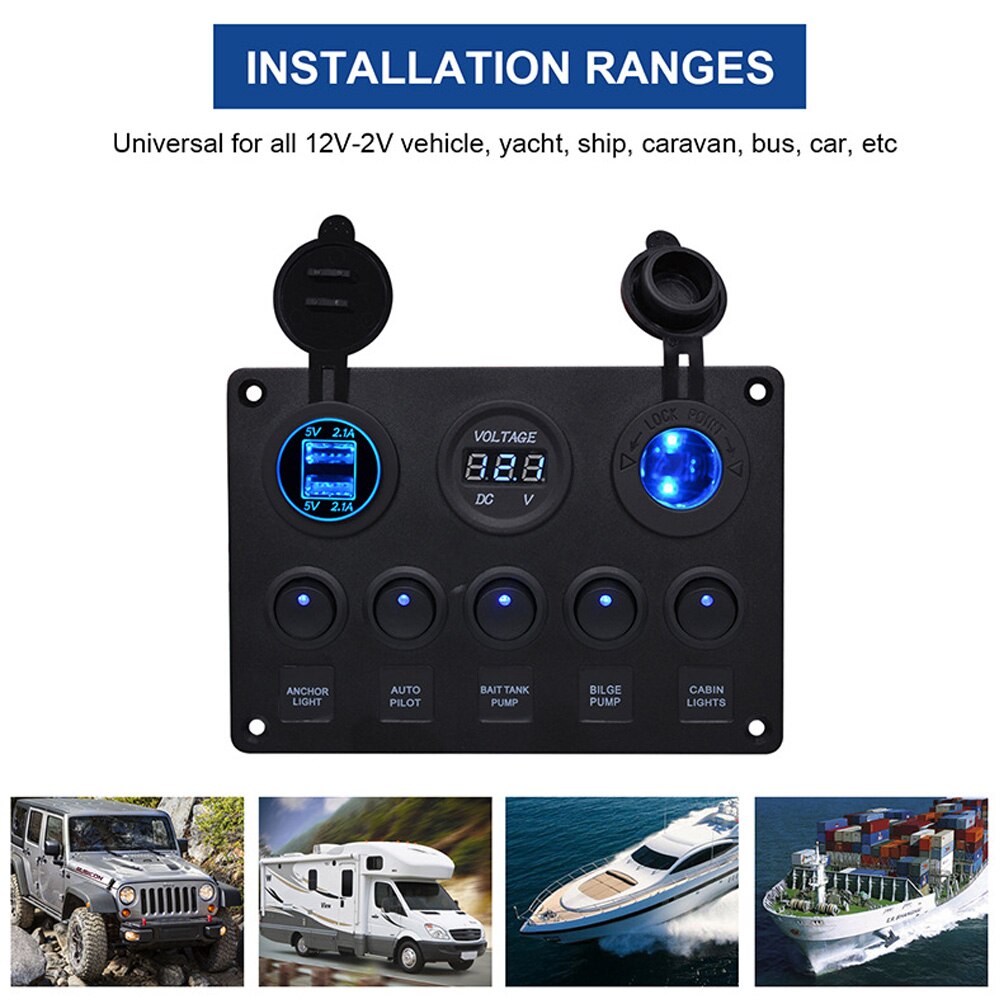 Yacht Car Round 5-Position Combination Switch Dual USB Car Charger Seat Voltmeter Combination Control Panel Switch Fe26