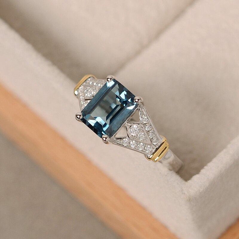 Wedding Unique Seaside Ring Blue Square Crystal 1PC Zirconia Blue Girls Beautiful Exquisite Engagement Party