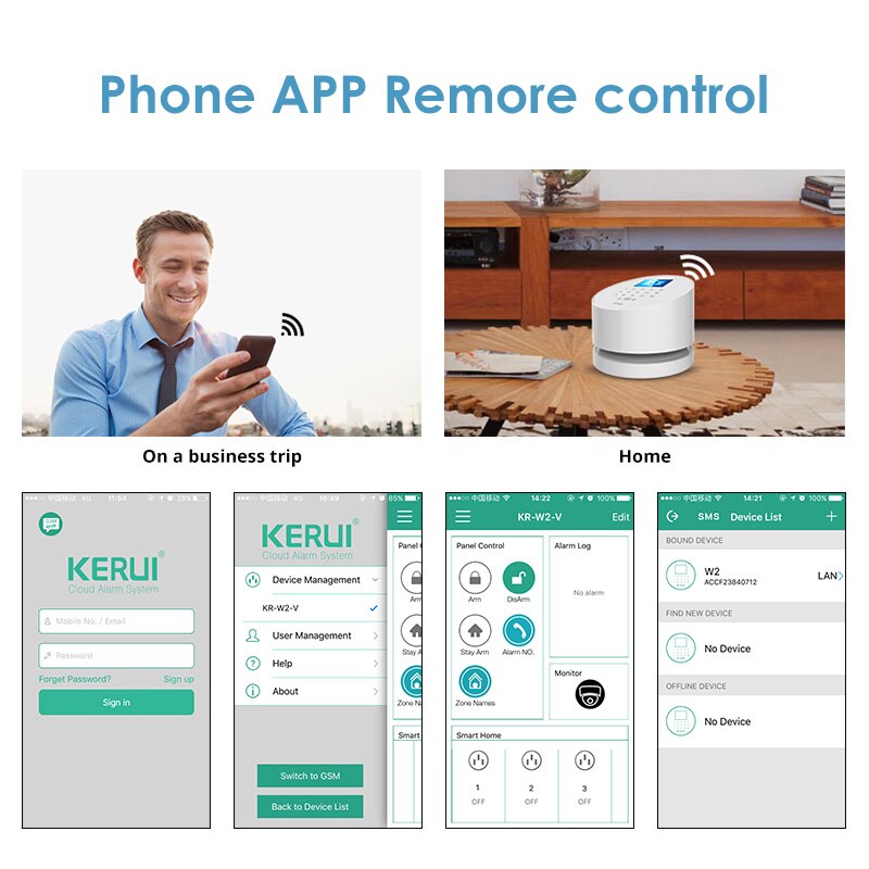 KERUI, Kit de bricolaje, W2 sistema de alarma WIFI/GSM 2,4 pulgadas Touch Panel seguridad Detector de movimiento, Sensor de puerta Buglar sistema de alarma