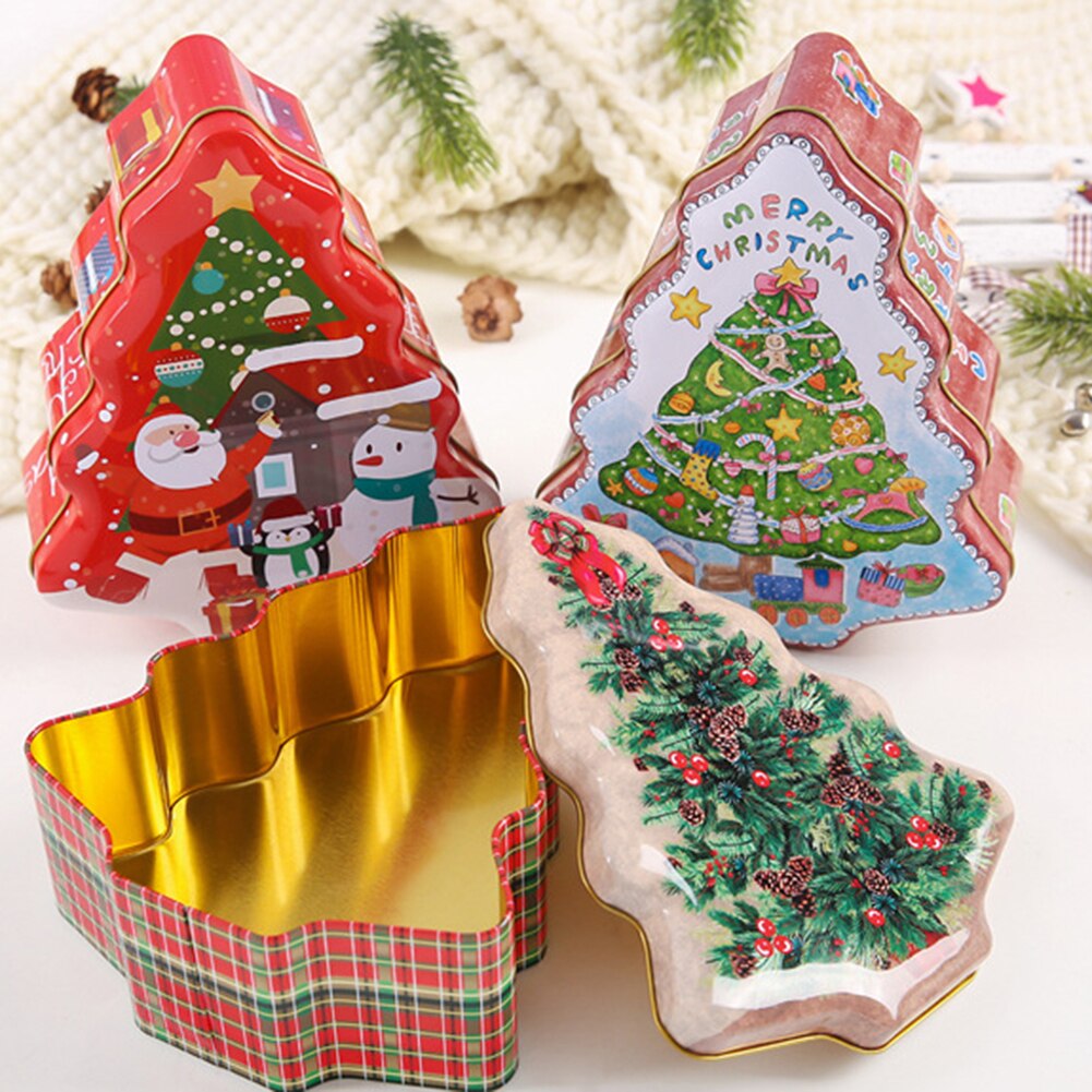 Praktische Kerst Box Kerstboom Metalen Tin Case Container Candy Houder Doos Kerst Sfeer Decor