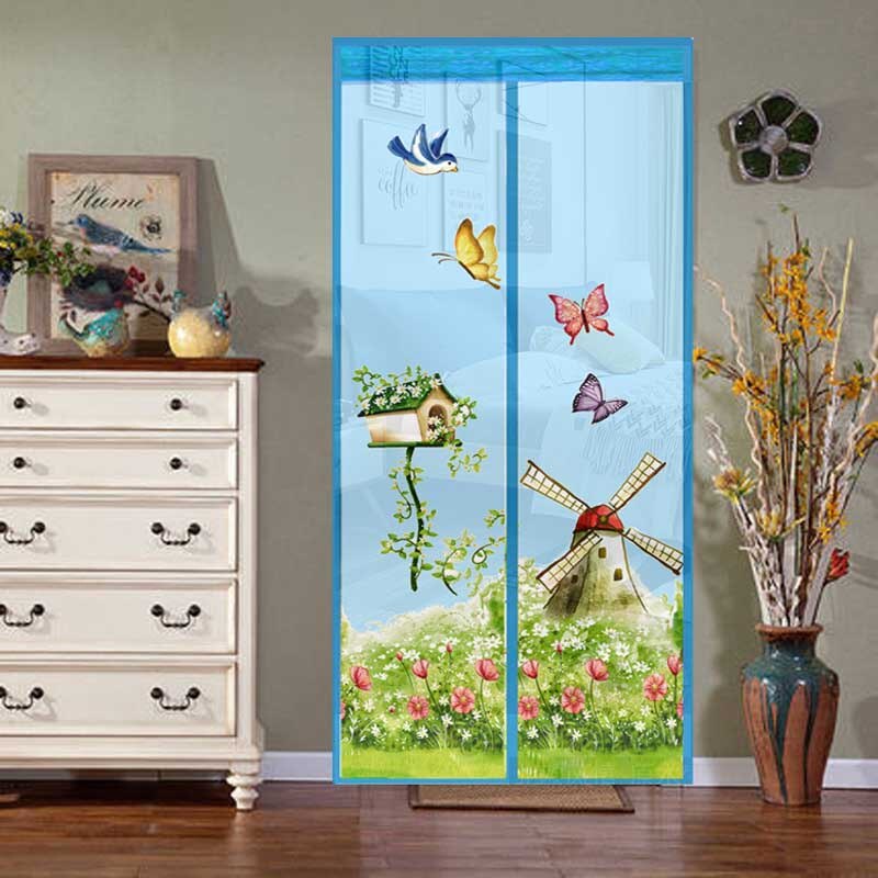 Handsfree Magnetische Klamboe Deur Netto Anti Fly Insect Mosquito Deur Screen Anti-Mosquito Magnetische Gordijn Mesh voor Deur: Blue windmill / 100X210cm
