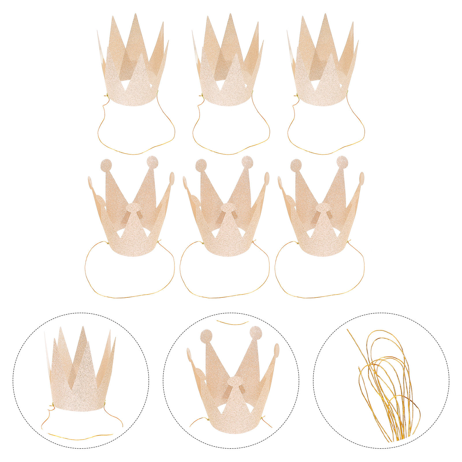 6Pcs Birthday Crown Hats Delicate Glitter Chic Exquisite Crown Shape Hats Party Hats for Gathering Birthday: Champagne