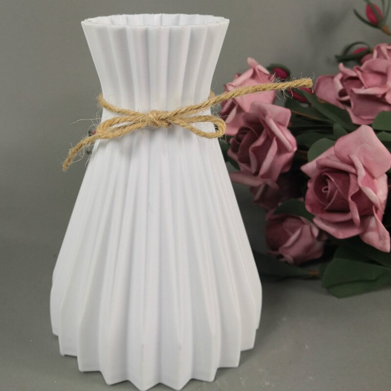 Jarrones de plástico modernos, jarrón de flores anticerámica europeo, elementos de decoración para boda hogar, de ratán, irrompible, simplicidad, macetas: A-White