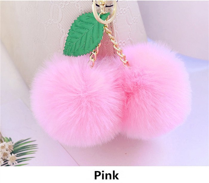 Leuke Pluizige Faux Konijnenbont Bal Pompom Sleutelhanger Cherry Gold Sleutelhanger Pom Pom Sleutelhanger Bag Charms Wedding trinket: Pink