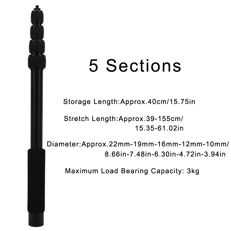 Mic Boom Arm Portable Soft Foam Handle Aluminium Alloy Microphone Stand Holder Boompole Mic Extension Arm with 1/4" Interface: 5 Section