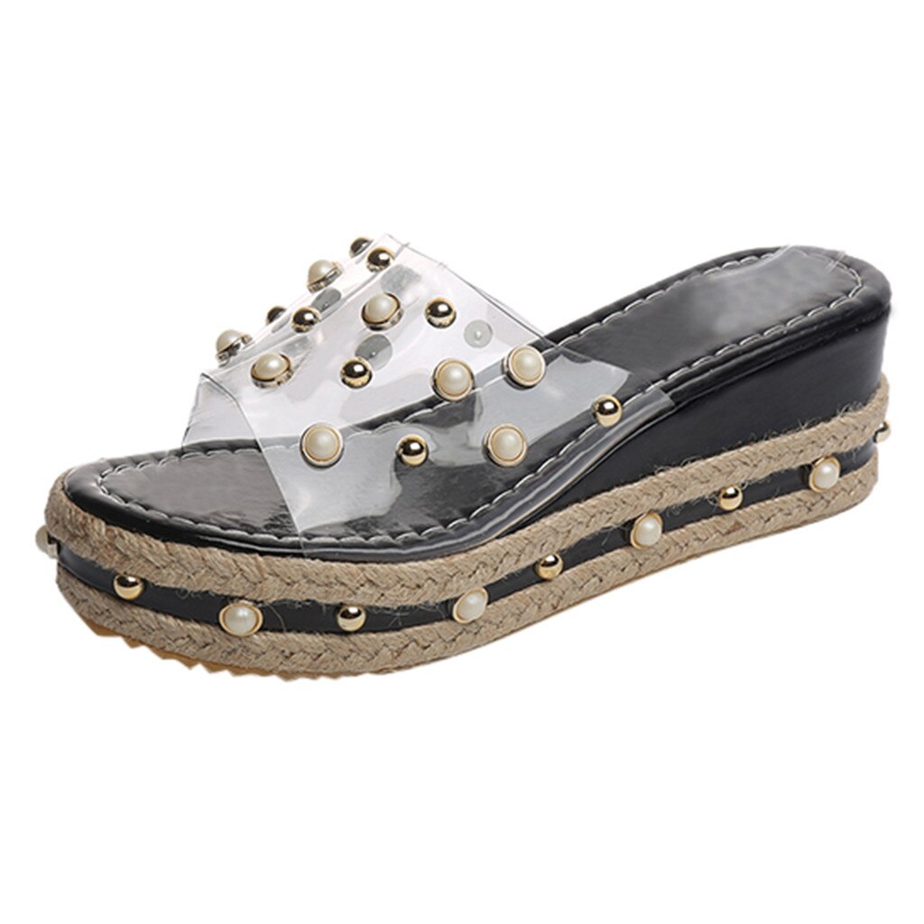Mode Jelly Sandalen Zomer Candy Slippers Vrouw Schoenen Flats Dames Womens Zapatos Mujer Slip Op Parel Strand Wiggen Gelei Schoen: Black / 38