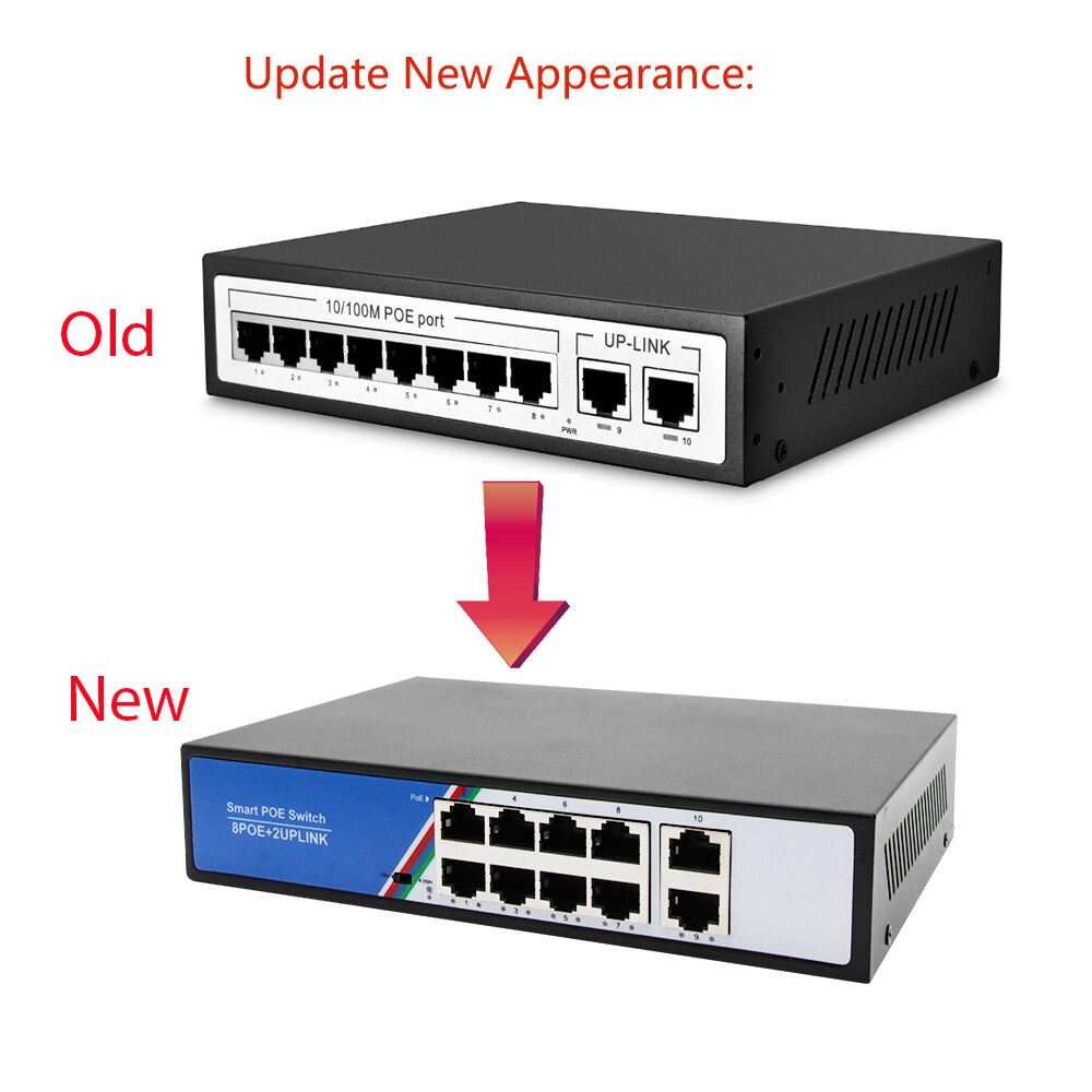 CCTV 8 port PoE switch 802.3af IEEE Fast Ethernet Switch 10 port 10/100 switch with 8 port POE For POE IP Camera Network camera