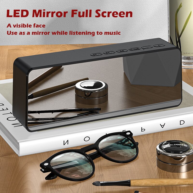 Bluetooth LED Alarm Clock With FM Radio Wireless Bluetooth Speaker Mirror Display Support Subwoofer Music Desktop Table Clock