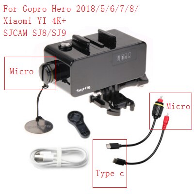 Suptig per GoPro hero 3/4/5/6/7 5200mAh Impermeabile Accumulatori e caricabatterie di riserva Caricabatteria Impermeabile cassa della Macchina Fotografica Gopro Ricarica Borsette/Scatola: Gopro 5678 power