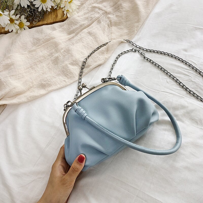 Western stijl effen kleur handtas stijl getextureerde dames ketting schoudertas zomer schelpentas: Blauw