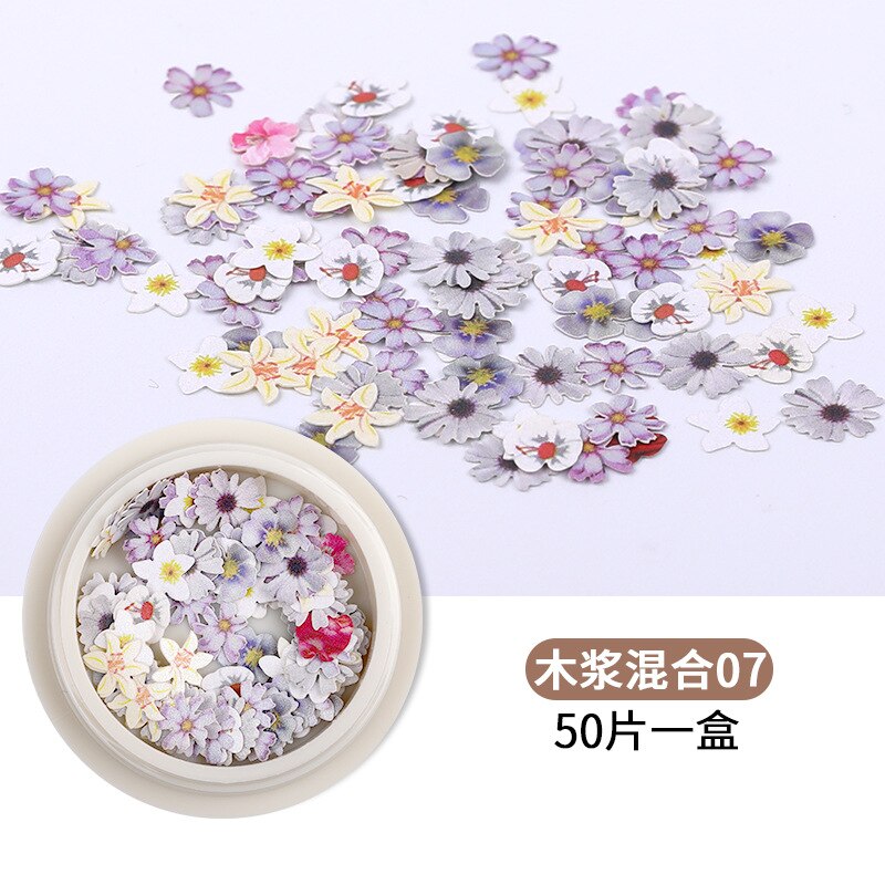 Neglekunst dekorationer negletilbehør tusindfryd blomster og blade blandet neglepasta ultra tynd neglefiner 3 dnail art 1 æske: 07