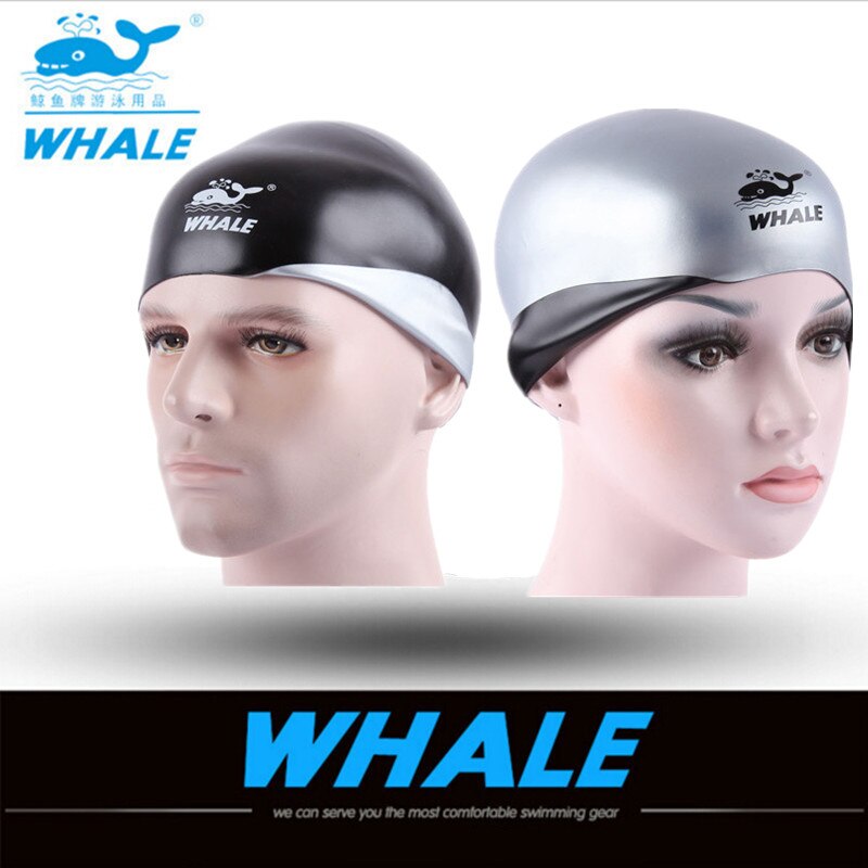 Whale Brand Swimming Caps For Long Hair Silicone Double-sided Waterproof Unisex Adult 3D Women Men Swimming Pool Caps Swim Ear