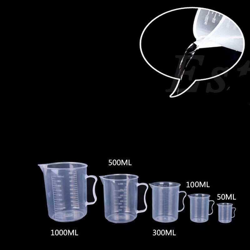 Vasos medidores de plástico para pruebas de laboratorio, recipiente líquido, vaso de medición, 50ml/100ml/300ml/500ml/1000ml