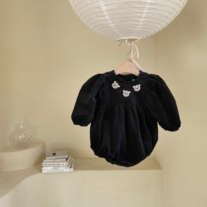 Baby Bodysuits Leuke Kleine Beer Borduren Lange Mouw Baby Meisjes Bodysuit Losse Kids Jongens Jumpsuit Lente Kleding: Y9102black / 6M   66cm