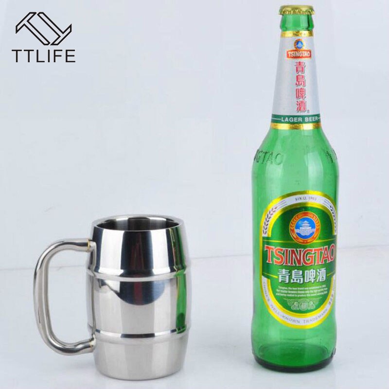 430ml rustfrit stål dobbelt koldt vinglas bambus øl krus udendørs camping med håndtag isoleret bærbar vand kop kaffe krus