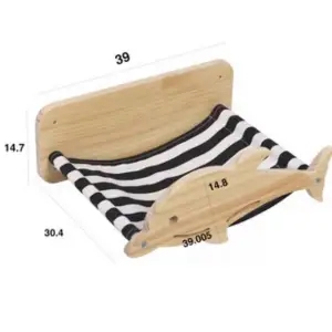Solid wood cat climbing frame cat wall hanging cat nest cat springboard Plush cat hammock cat toy whale graphics on the wall: B Canvas style