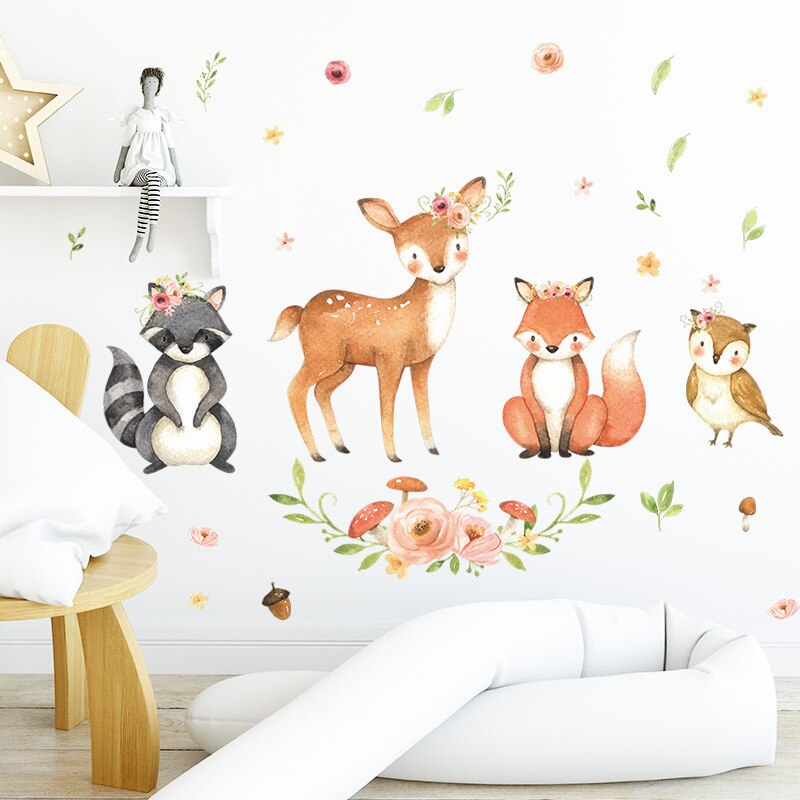 Cartoon Animals Self-adhesive Wall Stickers Home Decor Art Removable Decals for Nursery Kids Bedroom Baby Living Room Mural