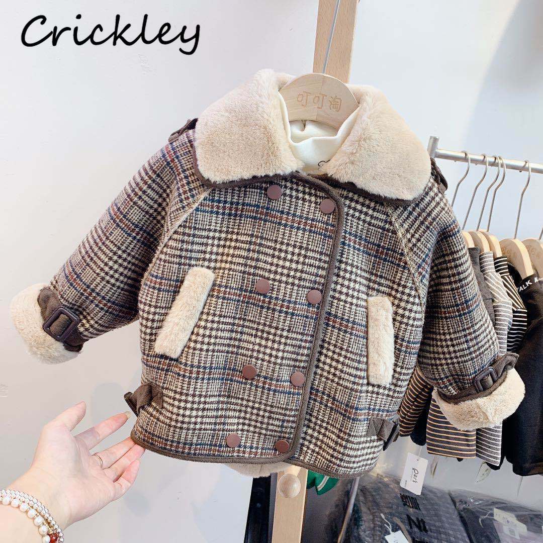 freundlicher Mantel Plaid aufbringen Woll Mantel für Jungen Mädchen Winter Warme Plüsch Faux Pelz freundlicher Jacke Kleinkind Kurzen Mantel