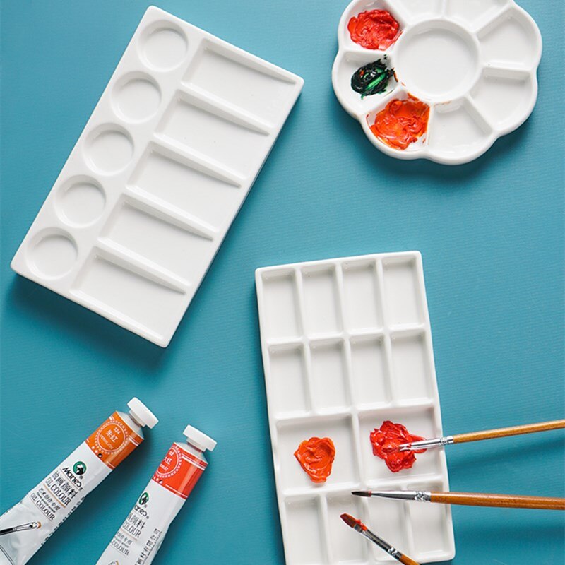 Palette d'aquarelle en céramique de , rectangulaire, multi-grille, pour peinture gouache, fournitures d'art en acrylique