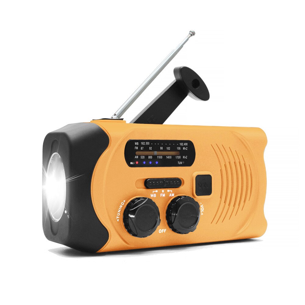 2000mAh Solar Radio AM/FM Weather Radio Multifunctional Portable Emergency Radio With LED Flashlight Solar Mobile Power Radio: orange