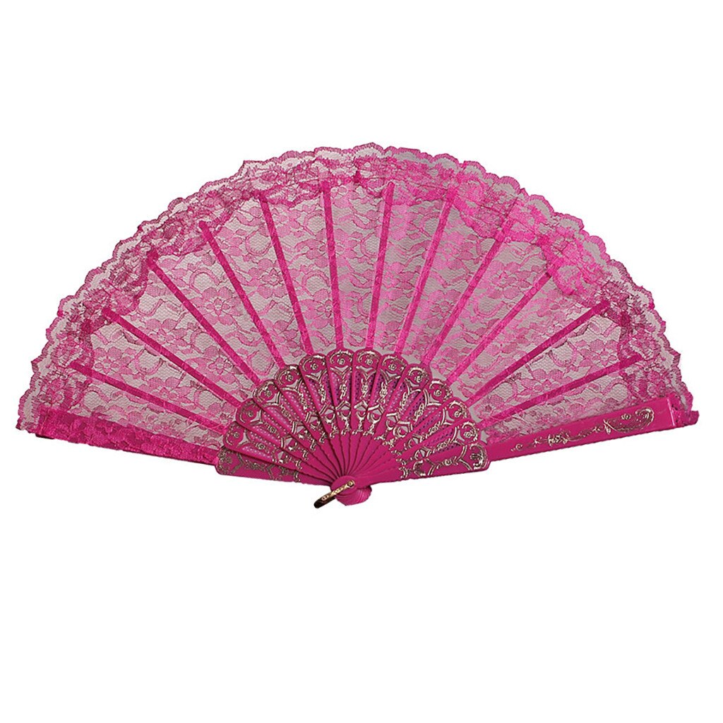 Vouwen Fans Hollow Kant Chinese Stijl Dance Wedding Hand Fans Retro Vouwen Held Bloemen Fans Decoratieve Abanico: Hot Pink