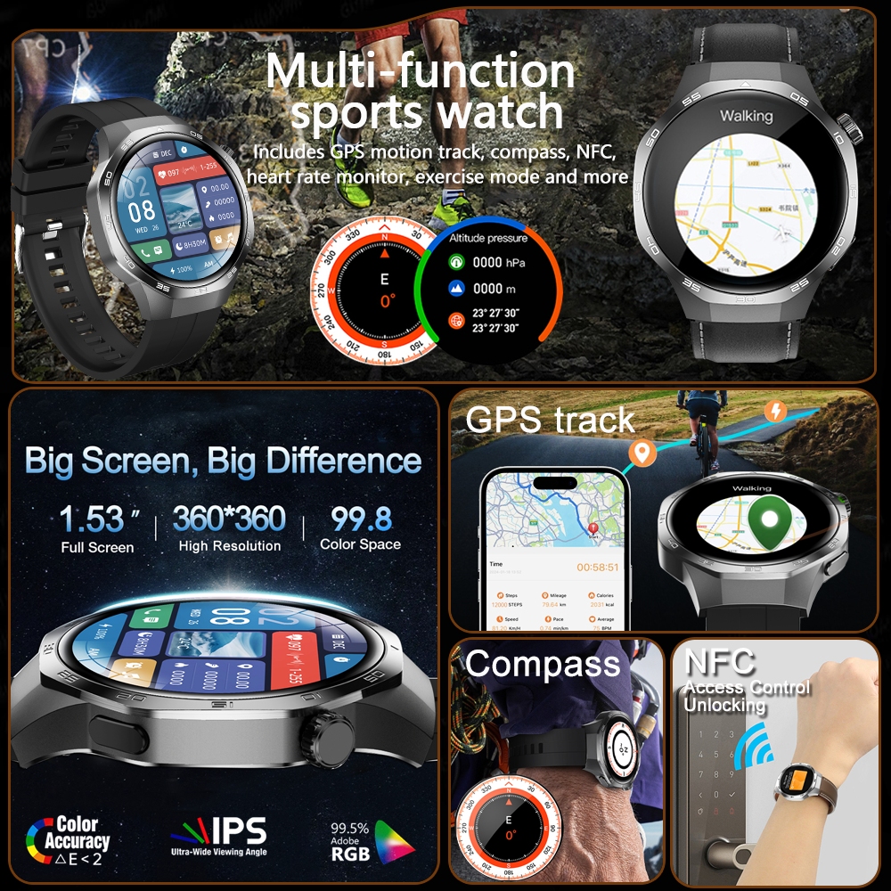 Nowy inteligentny zegarek GPS dla mężczyzn Huawei GT5 zawodowiec szafir HD Ekran tętna BluetoothCall NFC IP68 Wodoodporny zdrowy Smartwatch