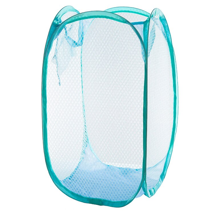 Multi Color Mesh Open Up Washing Laundry Hamper Foldable Net Laundry Basket Household Clothing Organizer Dirty Clothes Basket: Sky blue