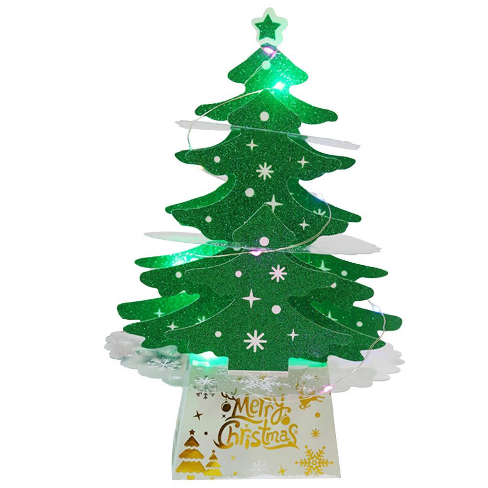 1 Set LED Christmas Tree Shape Card Stake Display Handmade Beautiful Cardboard Card Stake Decor for Home: Green 5 Color Light