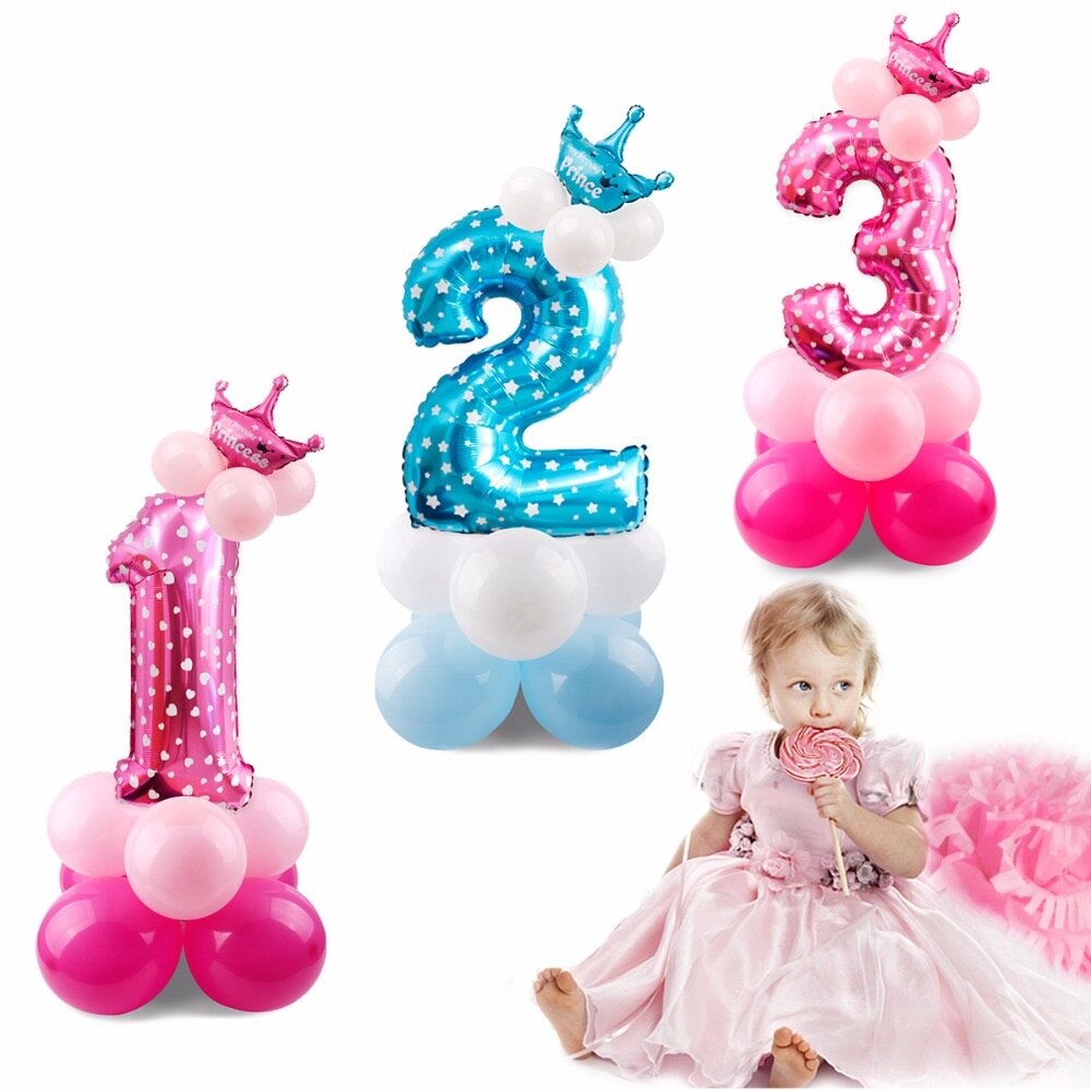 Blue Pink Number Balloon Happy Birthday Balloon 1st Birthday Party Decoration Kids Boy Girl Party Ballon Number