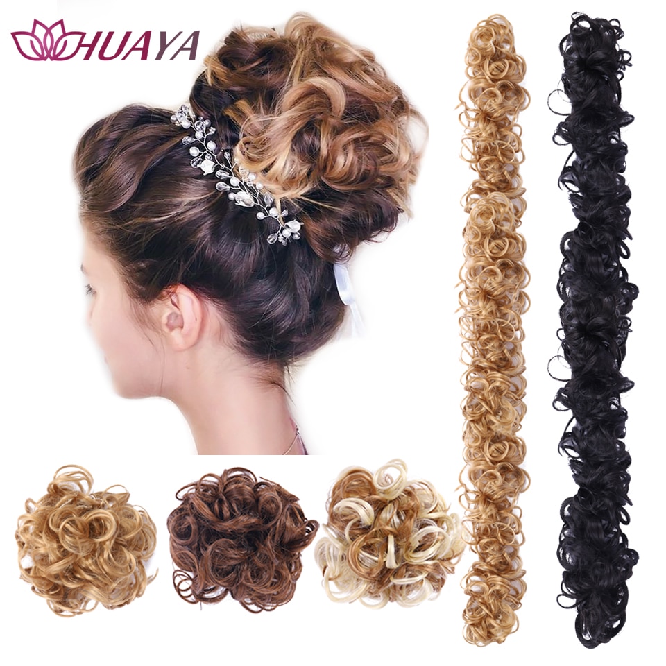 HUAYA Curly Synthetic Messy Chignon Pony Tail Hair Extensions Wrap on Hair Bun With Rubber Band Elastic Hair Hairpiece
