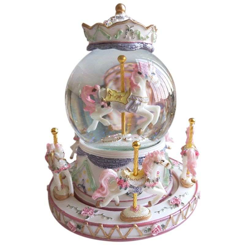 Rotate Music Box, Luxury Carousel Glass Ball Doll Miniature Dollhouse Toy with Castle in the Sky Tune Perfect for Birthday: Default Title
