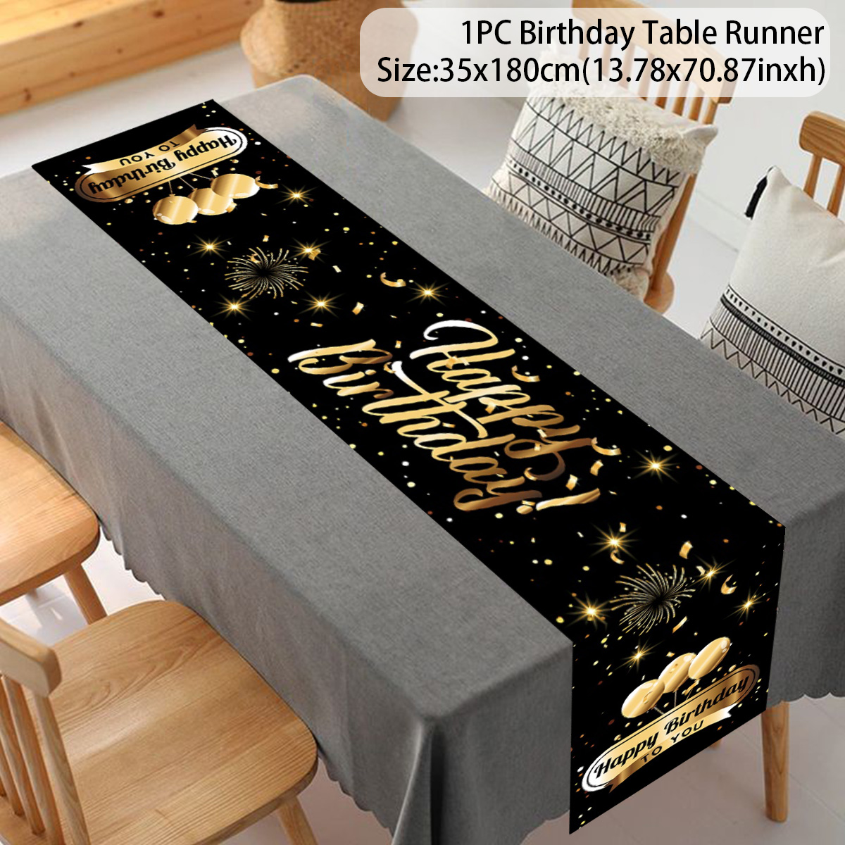 Schwarzgold glücklich Geburtstag Tischläufer 30. 40. 50. Geburtstag Party Dekoration Erwachsene Jubiläum Geburtstag Partyzubehör