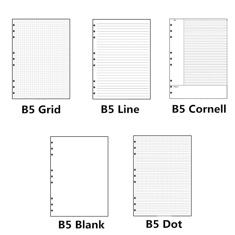 B5 9 Holes Loose-leaf Notebook Draft Paper Diary Sketchbook Journal Grid Line-Dot Planner Painting Inner Page Office Stationery
