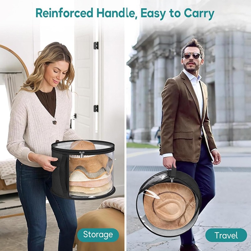 Hat Storage Box Non-woven Clear Storage Bucket Foldable Travel Storage Box with Zipper Clothes Hat Large Capacity Organizing Bag