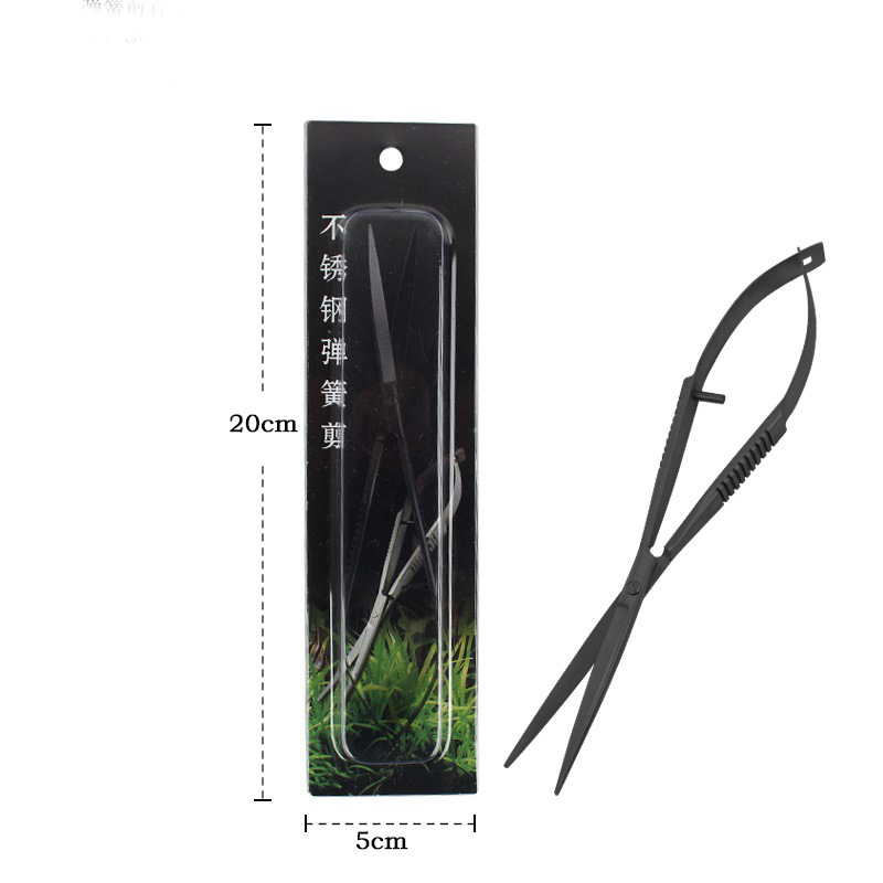 Stainless Steel Straight Curved Spring Scissor Landscape Maintenance Tools for Aquatic and Aquariums Aquatic Plants Scissor: Black Straight PP