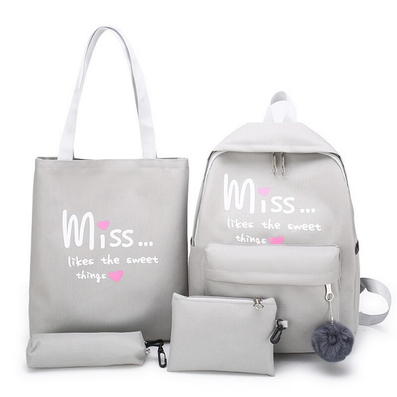 Shujin 4 pçs/set mochilas escolares para adolescentes meninas estudante saco de livro meninos mochila bolsas sac a dos: Gray 2
