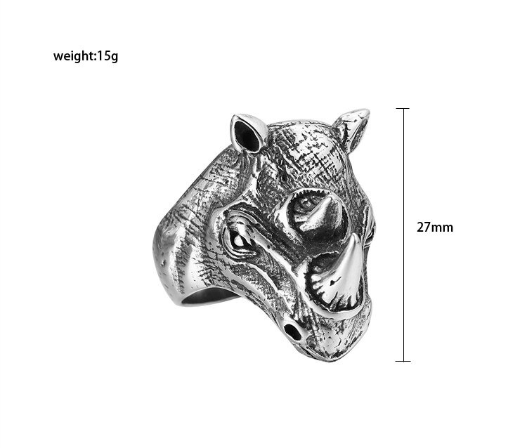 Silver color Male Punk good detail 316L Stainless Steel Animal Rhino Ring Hop Mens 3D Jewelry for man