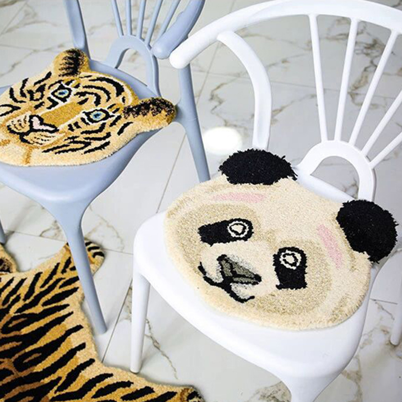 Household Imitation Cashmere Seat Cushion Cartoon Tiger/Lion/Panda Shape Thickened Floor Mat for Bedroom Living Room