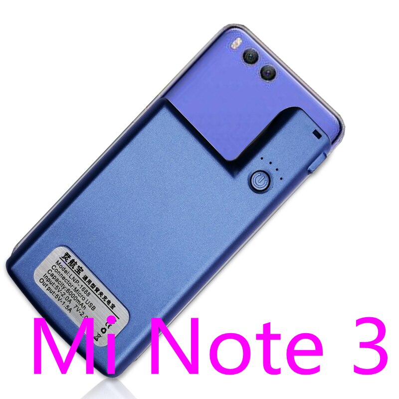 For Xiaomi Mi Note 2 External Battery Charger Cases power bank For For Xiaomi Mi Note 3 charging Case Cover TPU Phone Case Capa: Mi Note3-Blue