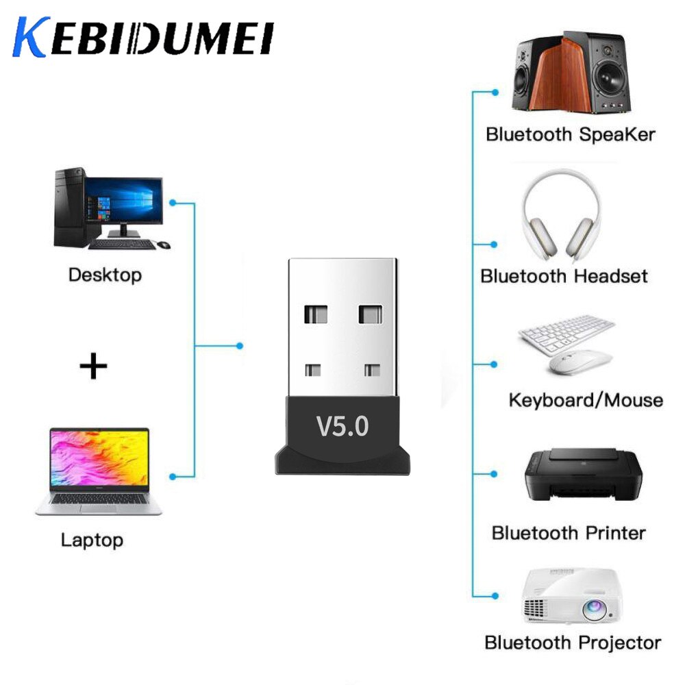 Kebidumei USB Bluetooth 5.0 Adapter Dongle Music Receiver Draadloze Mini USB Zender Ontvanger voor Laptop Muis Toetsenbord