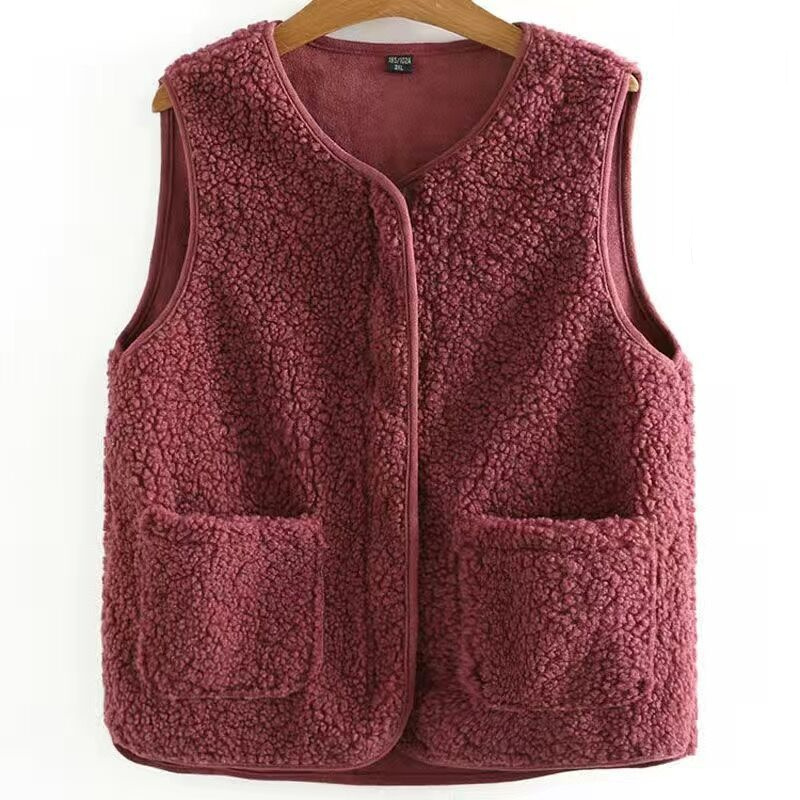 Lamsvacht herenjas effen model herfst winter warme v-hals casual slanke pasvorm ritssluiting basic herenkleding mouwloze jassen: Xxxl / Roze