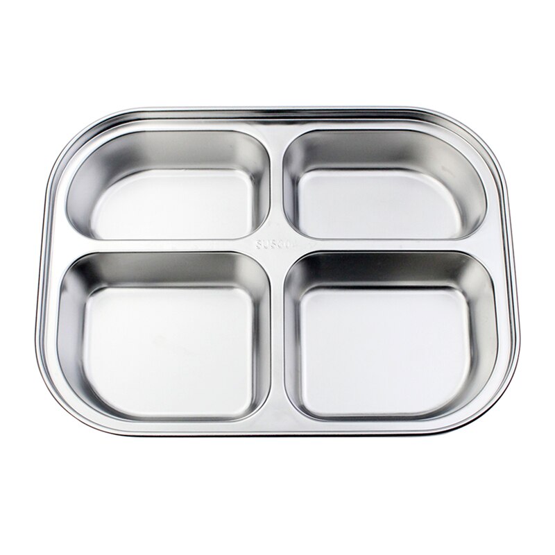 18/8 Stainless Steel 2/3/4 Section Divided Dinner Tray Meal Dish Lunch Box Plate Fast Food Containers for Students Staffs Worker: Sytle One-4 Sections